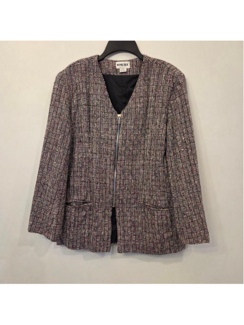 ROYAL SILK Silk/cotton Patterned Zip up Blazer Jacket size M